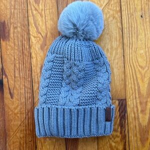 Cozy Grey Knit Pom-Pom Beanie